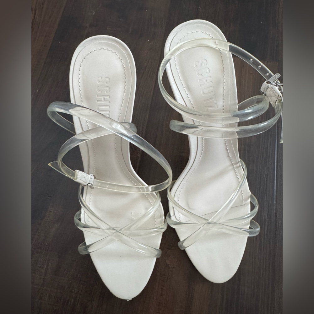 SCHUTZ clear strapy heels